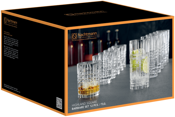 Набор стаканов NACHTMANN HIGHLAND 12 шт (Стаканы для напитков 375мл х 6 шт, Стаканы для виски 345мл х 6 шт) купить Киев